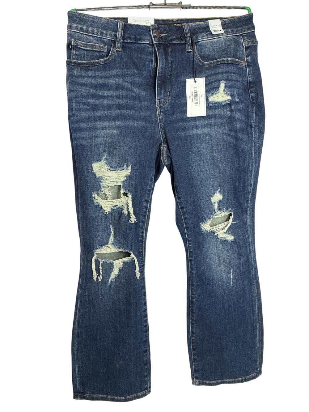 Judy Blue Jeans Womens 14W Dark Blue Mid Rise Straight Distressed Denim JB88517